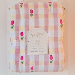Bowtiful Collection Spring Tulips Floral Checked Throw Blanket